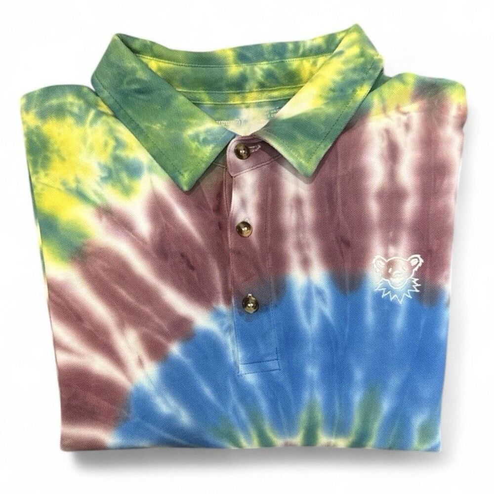 Section 119 Grateful Dead Tie Dye Polo Shirt Dancing Bear Logo 100% Cotton Sz S